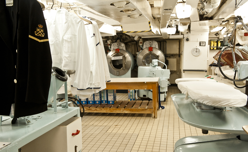 The Laundry Room aboard The Royal Yacht Britannia showing shirts, jackets and ironing equipment The Laundry Room aboard The Royal Yacht Britannia showing shirts, jackets and ironing equipment