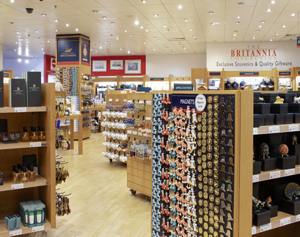 Britannia's Gift Shop displays of fridge magnets, toiletries and decorative ornaments.