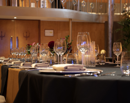 A table laid for dinner in the Ballroom at Fingal. 