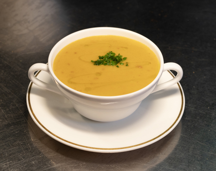 A bowl of lentil soup.