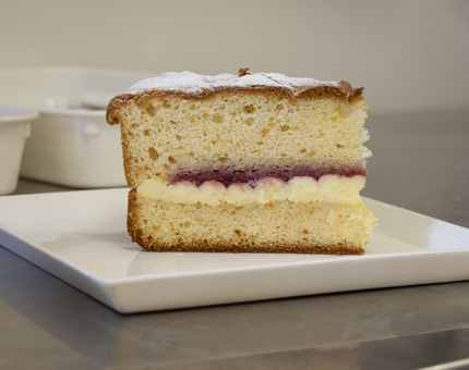 A slice of Victoria sponge cake.