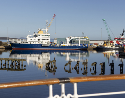 A view from Britannia's Verandah Deck of ships in the port. 