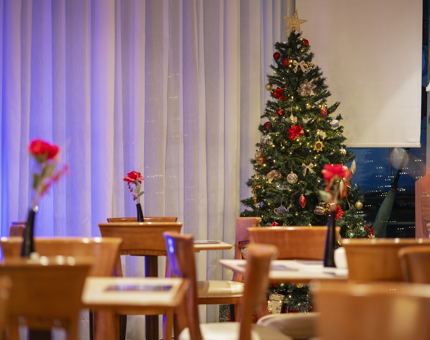 A Christmas tree in the Royal Deck Tearoom.