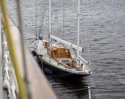 A view of the Royal racing yacht, Bloodhound, from the decks of Britannia.