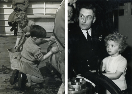 A young Prince Charles and Princess Anne on Britannia montage. Royal Collection Trust / © His Majesty King Charles III 2023.