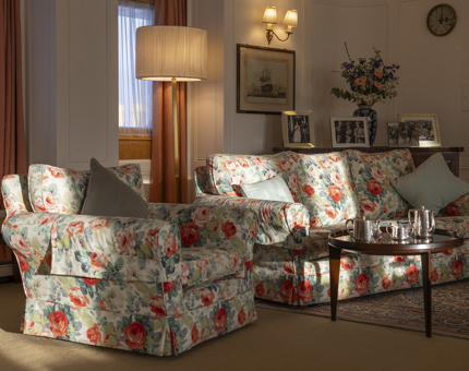 The Drawing Room aboard Britannia, the sunlight is streaming in. 