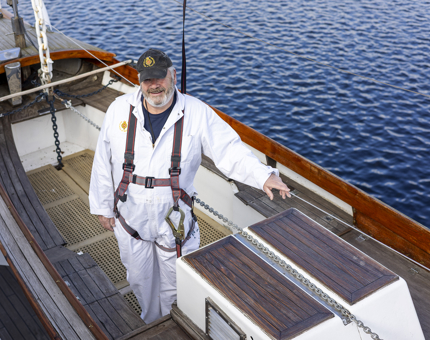 A Yottie working on a Whaler. 
