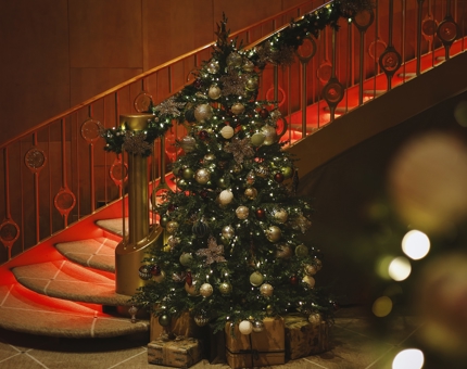 A Christmas tree decorated in Fingal Hotel's Ballroom. 