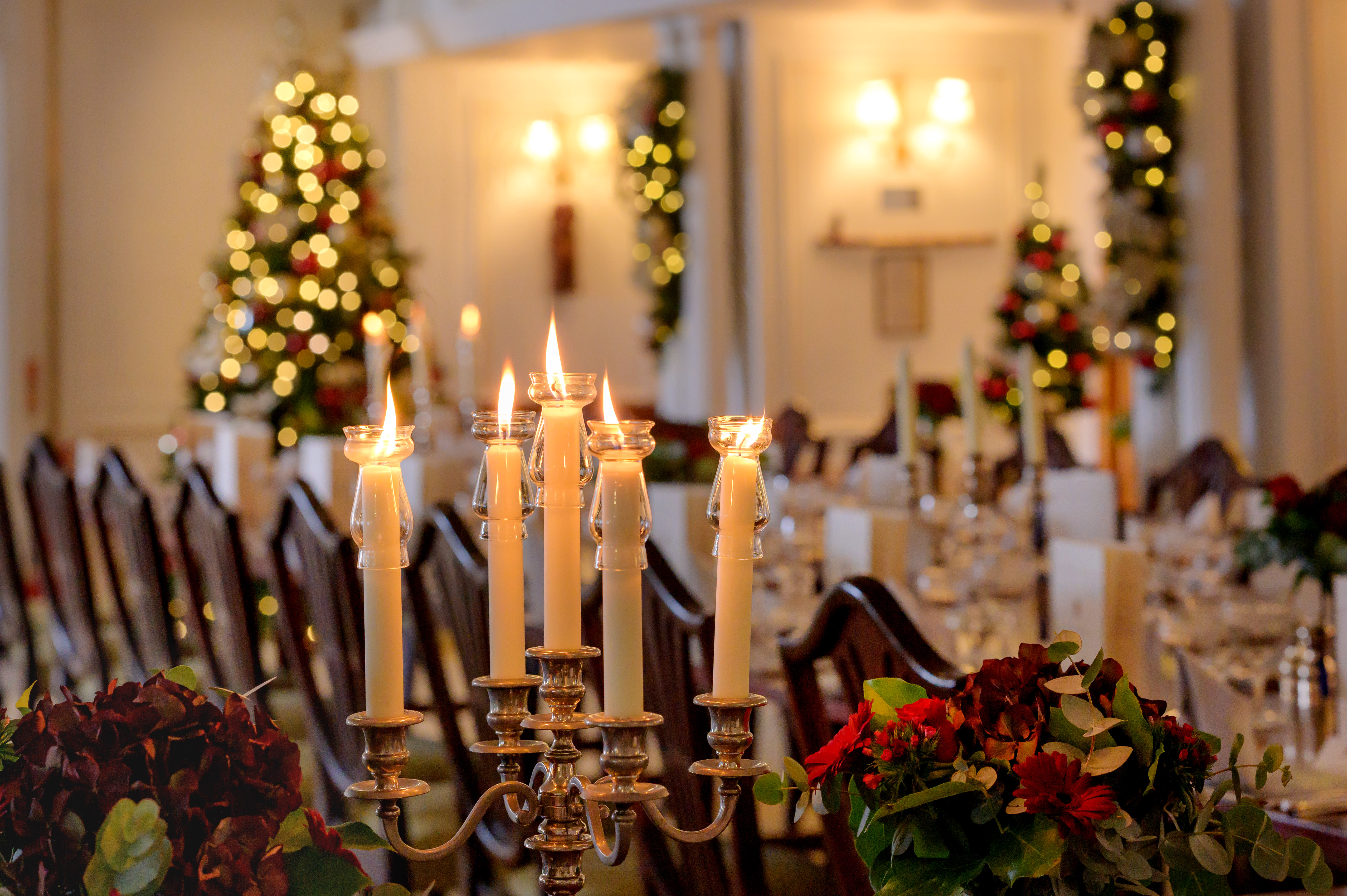 Christmas candles burning among decoration aboard Britannia 