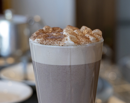 A close-up of a Baileys hot chocolate.