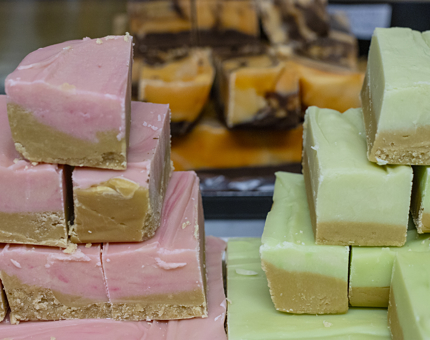 A selection of slabs of fudge in the NAAFI.