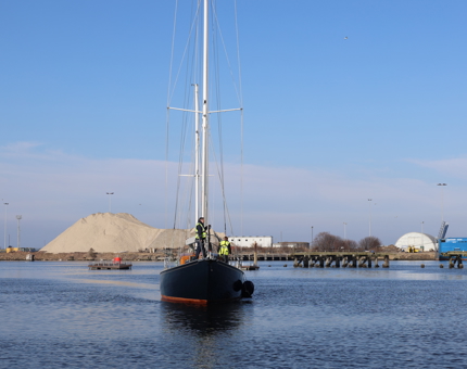 Royal Racing Yacht sailing in the Port of Leith.