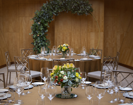 The Ballroom aboard Fingal is set for an event . 