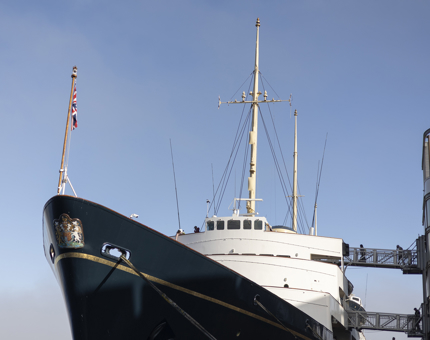 A view of Britannia from the quayside in the Port of Leith. 