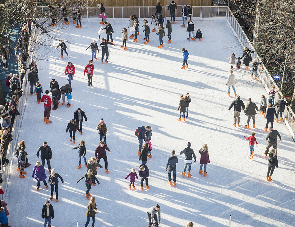 A aerial view of an ice skating rink in Edinburgh.