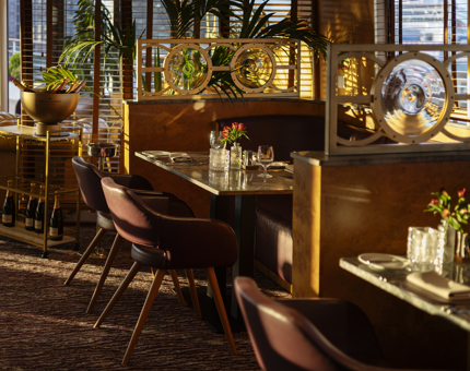 Tables set and ready to welcome visitors in The Lighthouse Restaurant in Leith. 