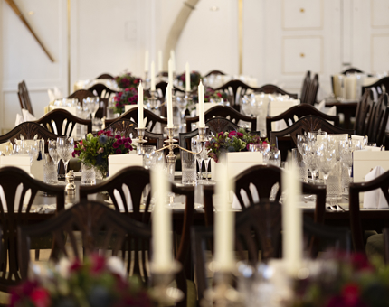 Tables set for an evening event. 