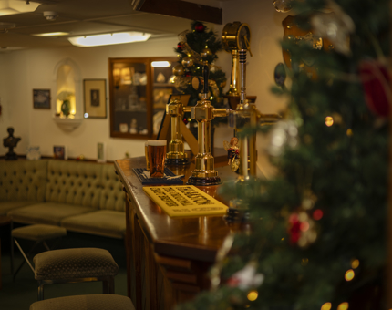 The Chief Petty Officers' mess decorated for Christmas. 