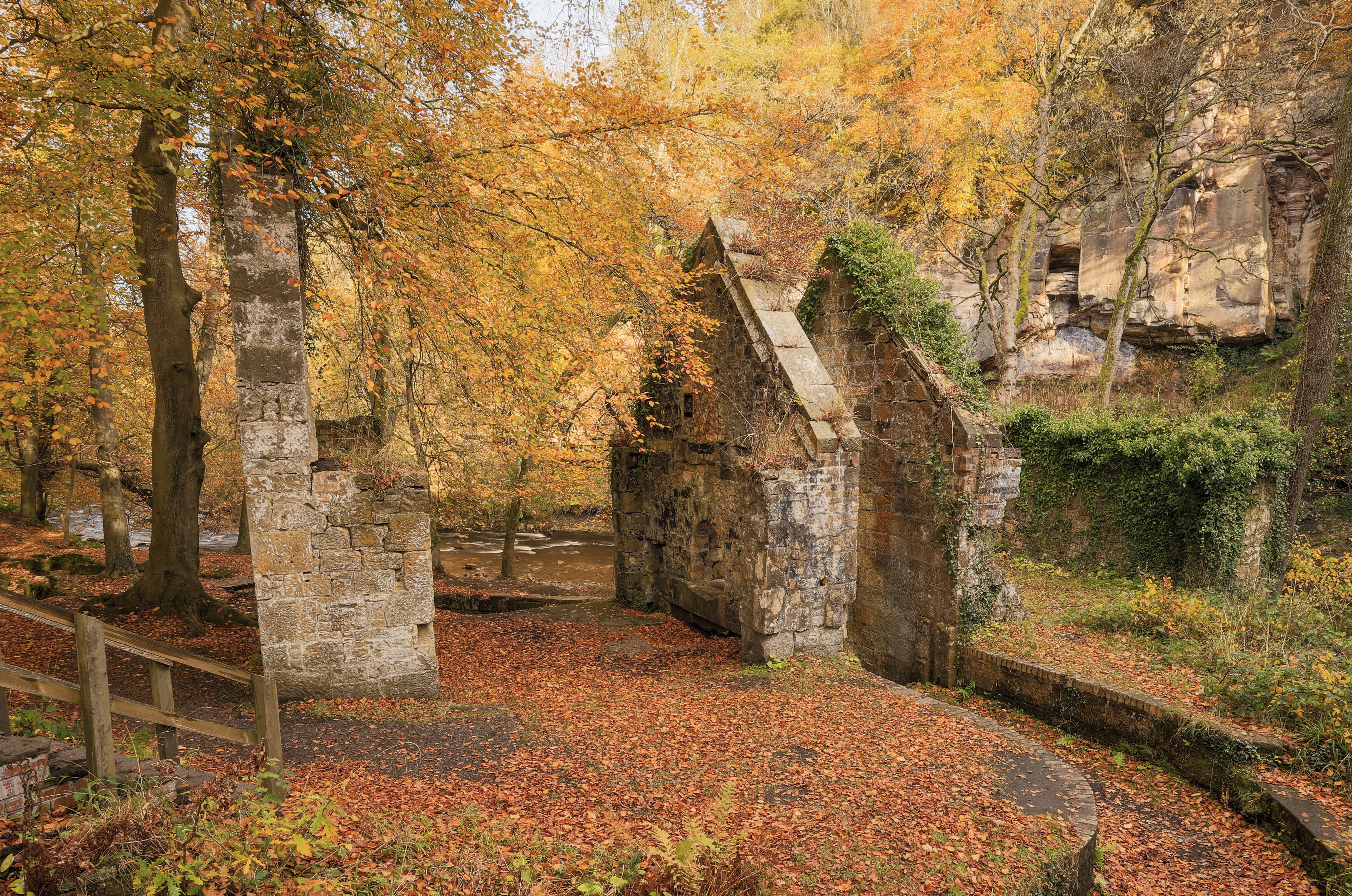 A ruin of a building amongst autumnal foliage in Edinburgh